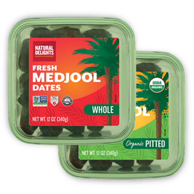 packages of Natural Delights whole and pitted dates